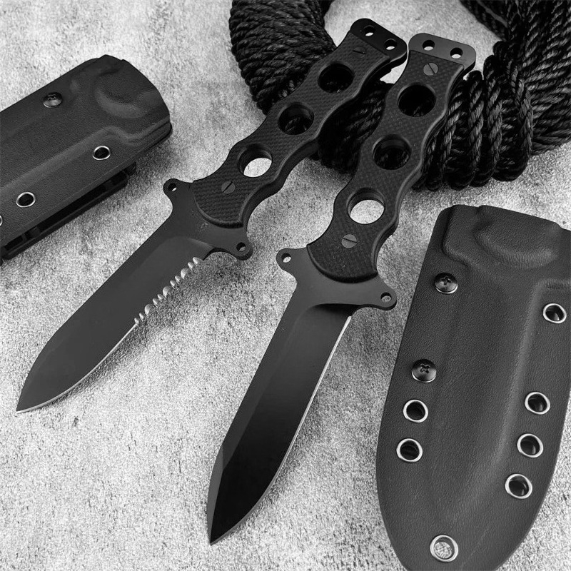 Survival Knife Full Tang - Cuchillo Recto Portátil para Exteriores, Hoja